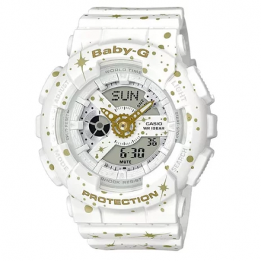 Casio Baby-G BA-110ST-7ADR White Digital Analog Dial White Twinkling Stars Resin Strap