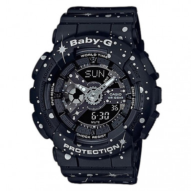 Casio Baby-G BA-110ST-1ADR Black Digital Analog Dial Black Twinkling Stars Resin Strap