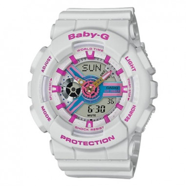 Casio Baby-G BA-110NR-8ADR Water Resistant 100M Digital Analog Dial White Resin Band