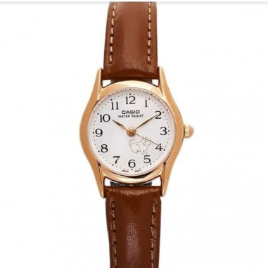 Casio LTP-1094Q-7B7RDF - Enticer Ladies - White Dial with Cat Brown Leather Strap