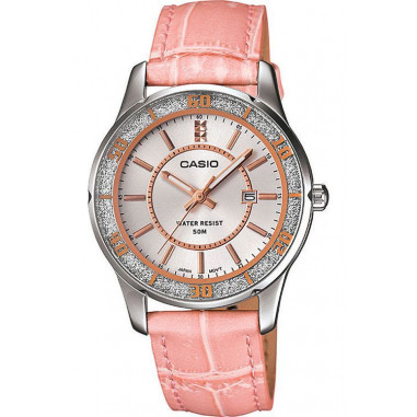 Casio LTP-1358L-4AVDF - Enticer Ladies - Pink Dial Ion Plated Pink Leather Strap