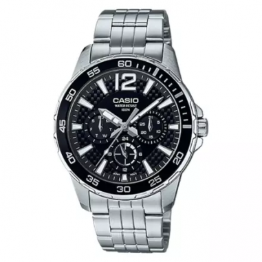 Casio MTD-330D-1AVDF Marine Sports Men Black Dial Stainless Steel Strap