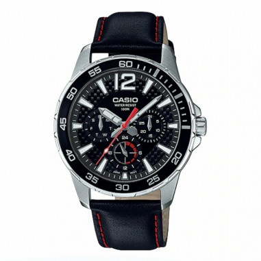 Casio MTD-330L-1AVDF Marine Sport Men Analog Black Dial Black Leather Strap