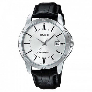 Casio MTP-V004L-7AUDF Silver Dial Black Leather Strap