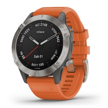 Garmin Fenix 6 Sapphire - Titanium with Ember Orange Band