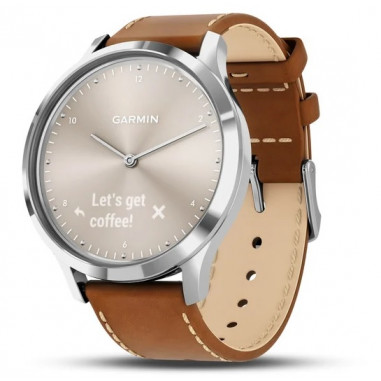 Garmin Vivomove HR Premium Silver Stainless Steel Case with Tan Italian Leather Band