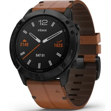 Garmin Fenix 6X Sapphire - Black DLC with Chestnut Leather Band