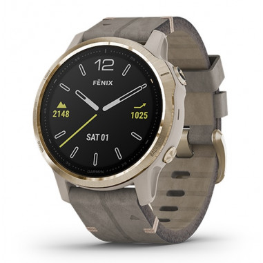 Garmin Fenix 6S Sapphire - Light Gold-tone with Shale Gray Leather Band