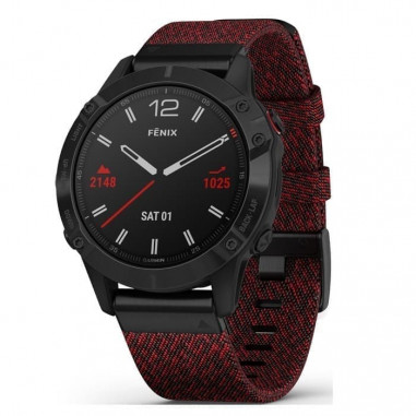 Garmin Fenix 6 Sapphire - Black DLC with Hearthered Red Nylon Band