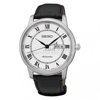 Seiko SRP761J2 Automatic Day and Date White Dial Black Leather Strap