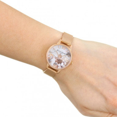 Olivia burton marble floral 2024 rose gold mesh watch