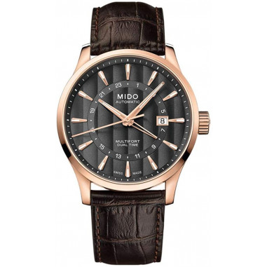 Mido M038.429.36.061.00 Multifort Dual Time Automatic Grey Dial Brown