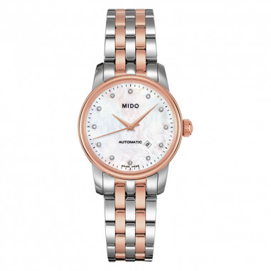 Mido M7600.9.69.1 Baroncelli II Automatic White Mother of Pearl Dial Dual Tone
