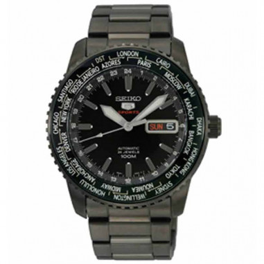 Seiko 5 SRP129K1 Sport World Time Full Black