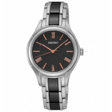 Seiko SRZ397P1 Ladies Silver Black Rose Gold