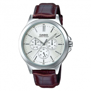 Casio General MTP-V300L-7AUDF Men Analog Silver Dial Brown Leather Strap