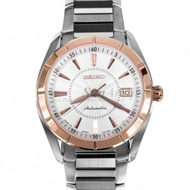 Seiko SRP106J Automatic Date Display White Dial Rose Gold Bezel