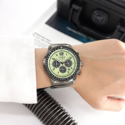 Citizen Eco Drive CA4507-84X Men Chronograph Luminous Dial Gunmetal Stainless Steel Strap