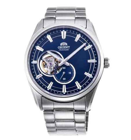 Orient Contemporary RA-AR0003L Men Automatic Open Heart Blue Dial Metal Strap