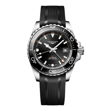 LONGINES HydroConquest GMT L3.790.4.56.9 Black Dial Rubber Strap Men's Watch