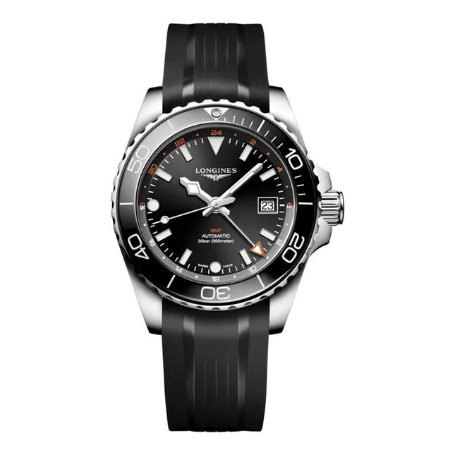 LONGINES HydroConquest GMT L3.790.4.56.9 Black Dial Rubber Strap Men's Watch