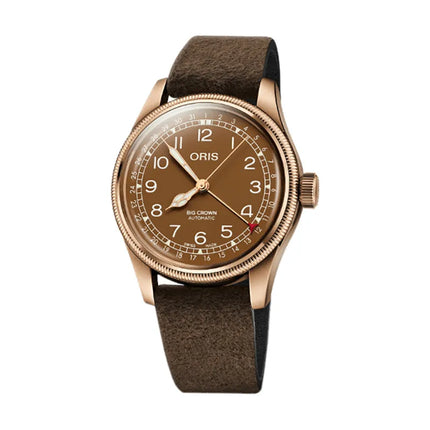 Oris Big Crown Pointer Date 01-754-7741-3166-07-5-20-74BR Men Brown Dial Brown Leather Strap