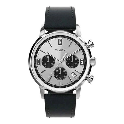 Timex Marlin TW2W10300 Chronograph Tachymeter Silver Dial Black Leather Strap