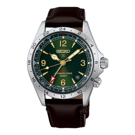 Seiko Prospex HBC007J1 Land Alpinist Mechanical GMT Green Dial Brown Leather Strap