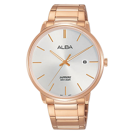 Alba Prestige AS9G56X1 Men Silver White Dial Rose Gold Stainless Steel Strap