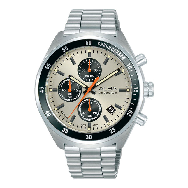 Alba Active AM3A41X1 Men Chronograph Beige Dial Stainless Steel Strap