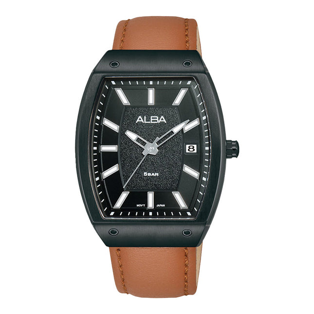 Alba Active AG8N19X1 Men Black Patterned Dial Light Brown Leather Strap