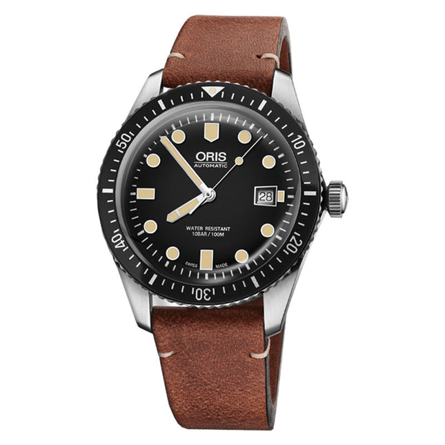 Oris Divers Sixty-Five 01-733-7720-4054-07-5-21-45 Men Black Dial Brown Leather Strap