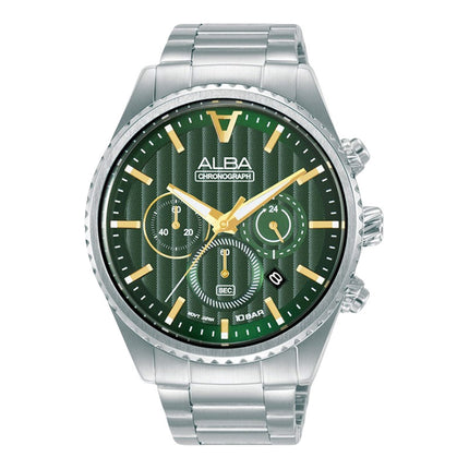 Alba Signa AT3H85X1 Chronograph Men Green Patterned Dial Stainless Steel Strap