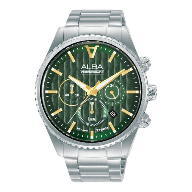 Alba Signa AT3H85X1 Chronograph Men Green Patterned Dial Stainless Steel Strap