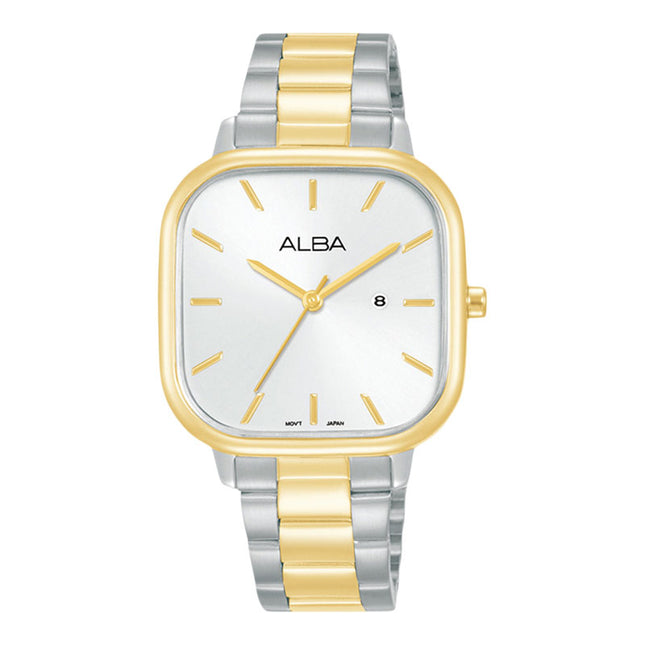 Alba Fashion AH7BZ2X1 Ladies Silver White Dial Dual Tone Stainless Steel Strap