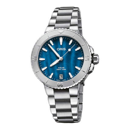 Oris Aquis 01-733-7770-4155-07-8-18-05P Date Ladies Blue Mother Of Pearl Dial Stainless Steel Strap