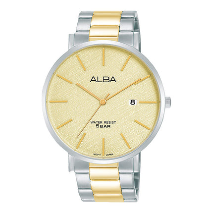 Alba Prestige AS9K11X1 Men Light Champagne Pattern Dial Dual Tone Stainless Steel Strap
