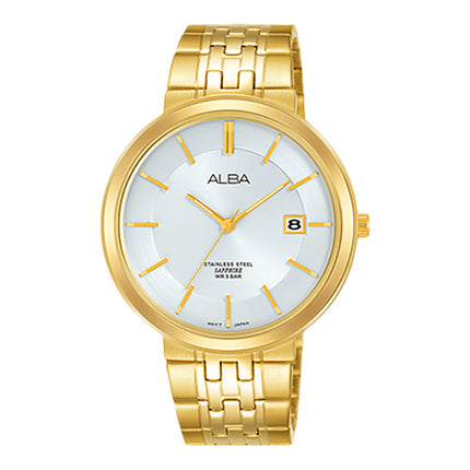 Alba Prestige AS9D72X1 Man White Dial Gold Stainless Steel Strap