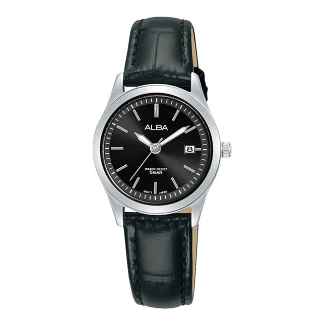 Alba Prestige AH7CG5X1 Ladies Black Dial Black Leather Strap