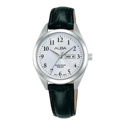 Alba AN8131X1 Ladies Silver Dial Black Leather Strap