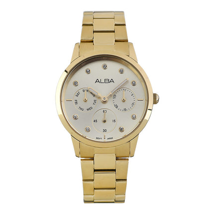 Alba AP6722X1 Ladies Multifunction Gold Dial Gold Stainless Steel Strap