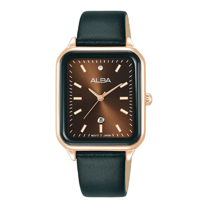 Alba Fashion AH7DW6X1 Ladies Analog Dial Black Leather Strap