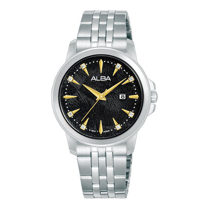 Alba Fashion AH7EX9X1 Ladies Analog Black Dial Stainless Steel Strap