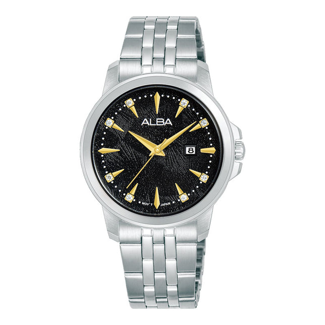 Alba Fashion AH7EX9X1 Ladies Analog Black Dial Stainless Steel Strap
