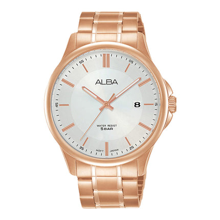 Alba Prestige AS9L30X1 Men Silver Dial Rose Gold Stainless Steel Strap