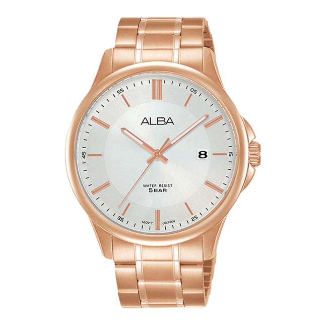Alba Prestige AS9L30X1 Men Silver Dial Rose Gold Stainless Steel Strap