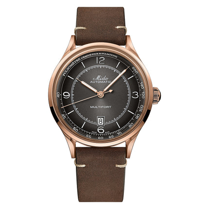 MIDO Multifort M040.407.36.060.00 Patrimony Automatic Black Dial Dark Brown Patina Leather Strap