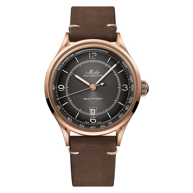 MIDO Multifort M040.407.36.060.00 Patrimony Automatic Black Dial Dark Brown Patina Leather Strap