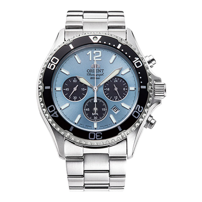 Orient Sports RA-TX0206L Diver Mako Solar Chronograph Sky Blue Dial Metal Strap