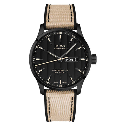 MIDO Multifort M038.431.37.051.09 Chronometer Automatic Black Dial Biege Fabric Strap